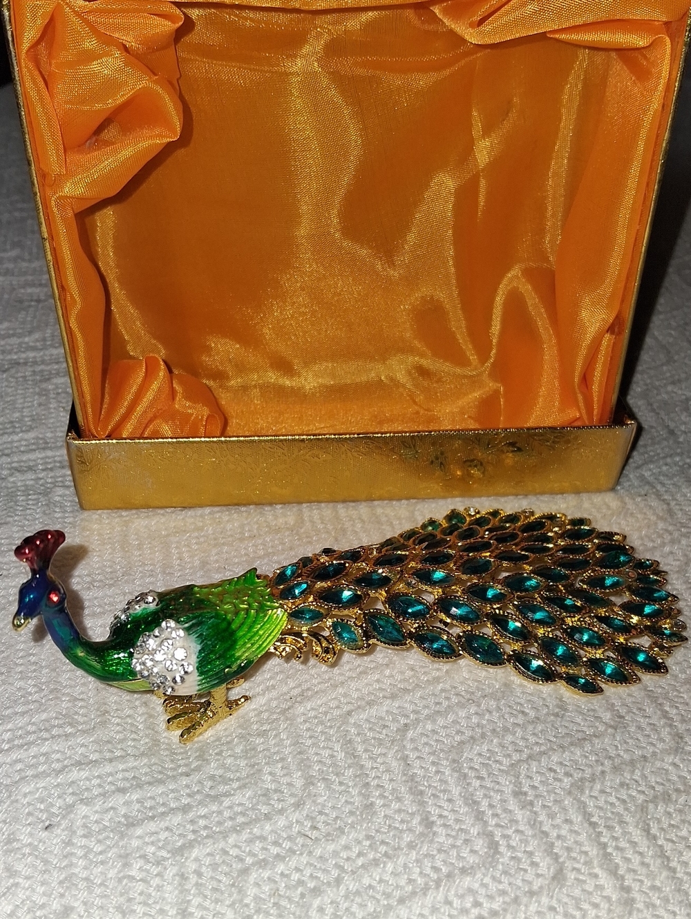 Green and Teal Peacock Figurine with Crystal Accents